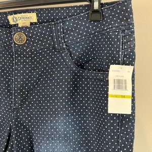 Navy Blue Polka Dot Print Casual Pants Trousers, Cute Trendy Fashion